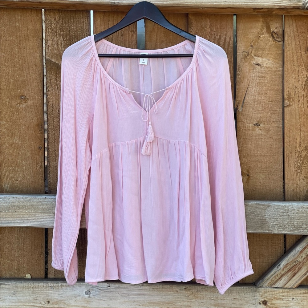 Old Navy Pink Open Arm Tie Blouse